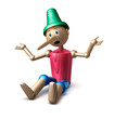 Pinocchio sitzend vor weiss