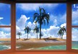 Ilustração: Awesome sunset on Hawaii. Seen through the window in hotel. Awesome sunset on Hawaii. Seen through the window in hotel.