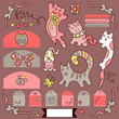 Scrapbook elements set with cute cats