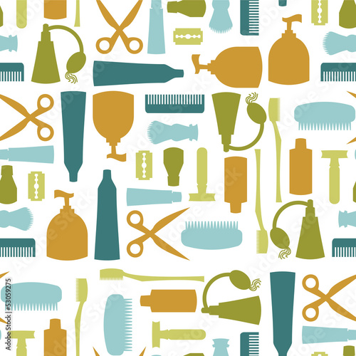 Vector: Seamless pattern with various toiletries Seamless pattern with various toiletries