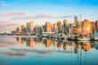 Vancouver skyline with harbor at sunset, BC, Canada