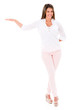 Woman with hand extended