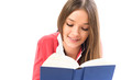 Head portrait of young beauty woman reading the book