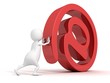 white 3d man rolls red at e-mail sign