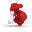 3d man pushes to rise up red dollar symbol