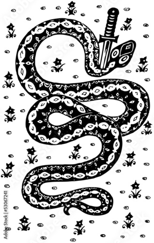 Illustration: Snake killed by sword Snake killed by sword