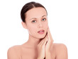 Beautiful young woman against the white background, copyspace