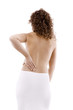 Woman massaging pain back isolated on white background