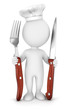 3d white people chef with fork and knife