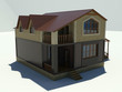Modern House with red roof on a white background.