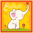 Illustrated alphabet letter E and elephant.