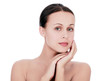 Photo: Beautiful young woman against the white background, copyspace Beautiful young woman against the white background, copyspace