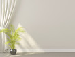 White  curtains with plant