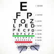 Table for eyesight test with glasses on white background