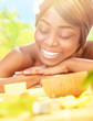 American woman enjoying day spa