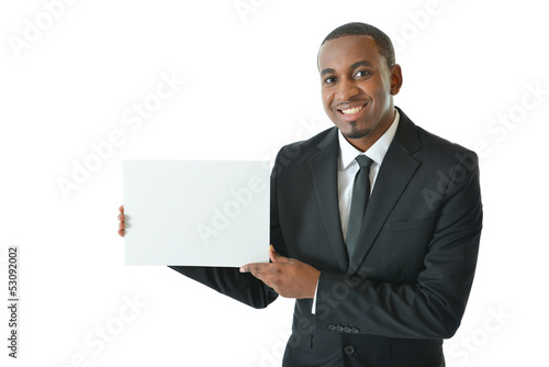 Photo: Businessman Holding Small White Board Businessman Holding Small White Board