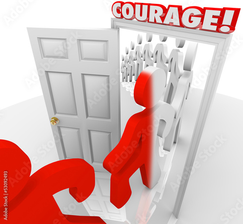 Illustration: Brave People Marching Through Courage Door Fearlessness Brave People Marching Through Courage Door Fearlessness
