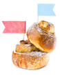 Breakfast Cinnamon Roll with Raisins, Powdered Sugar and card  i