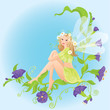 Vektor: Little cute forest fairy sitting on beautiful wild flowers Little cute forest fairy sitting on beautiful wild flowers