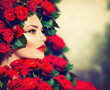 Photo: Beauty Fashion Model Girl Portrait with Red Roses Hairstyle Beauty Fashion Model Girl Portrait with Red Roses Hairstyle