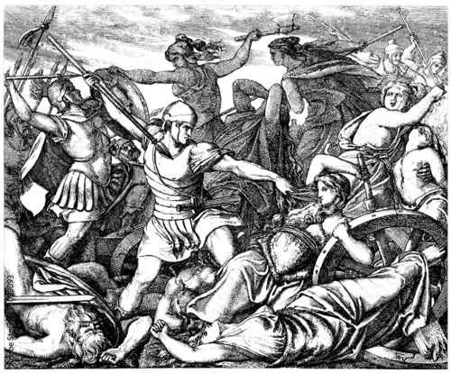 Illustration: Barbarian Women Fighting against Roman Invaders Barbarian Women Fighting against Roman Invaders