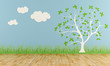 Illustration: Empty child room with stylized tree and clouds Empty child room with stylized tree and clouds