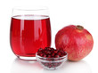 Glass of fresh garnet juice isolated on white