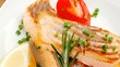 savory sea fish : baked salmon strips dish with red caviar over 