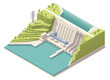 Vector: Isometric hydroelectric power station Isometric hydroelectric power station