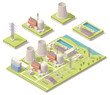 Vector: Isometric nuclear power facility Isometric nuclear power facility