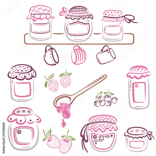 Vector: Marmelade, Sommer, Konfitüre, Marmeladengläser Marmelade, Sommer, Konfitüre, Marmeladengläser