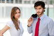 Business partners in urban setting 