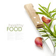 Closeup of garlic,rosemary and knife