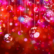 Christmas baubles on red sparkly. EPS 10