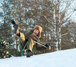 Man sliding on sleds downhill