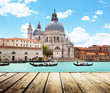 Basilica Santa Maria della Salute, Venice, Italy and wooden surf