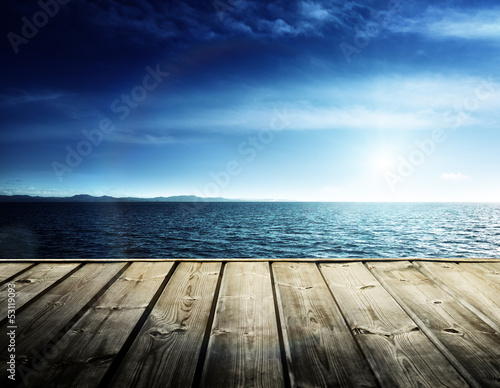 Photo: Caribbean sea and wooden platform Caribbean sea and wooden platform
