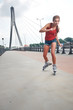 Young woman on roller skates