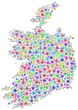 Map of Ireland - Europe - in a mosaic of harlequin circles