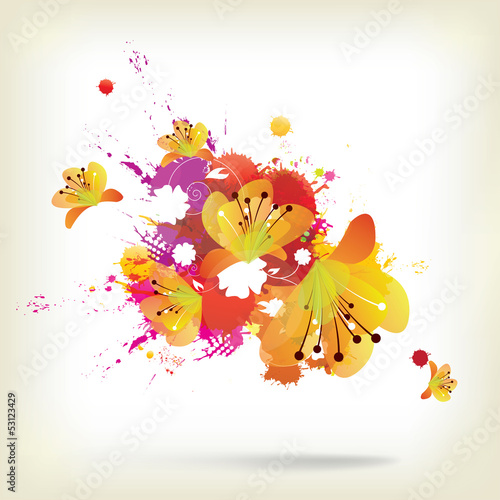 Vector: Abstract background with splash and floral elements Abstract background with splash and floral elements
