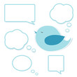 Blue bird and set of speech bubbles