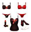 seductive lingerie collection, lipstick and shoes