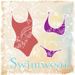 silhouettes of bikini with floral design