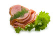 Photo: Sliced ham isolated on white background. Sliced ham isolated on white background.
