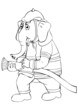 Vector: Outline illustration of an elephant as a firefighter Outline illustration of an elephant as a firefighter