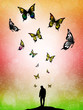 Man and butterflies