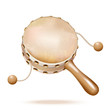 Damaru drum with a handle, isolated on white background