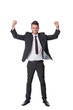 Successful happy businessman gestures his joy - on white