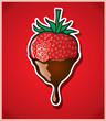 Vektor: red fresh strawberry in chocolate on red background red fresh strawberry in chocolate on red background
