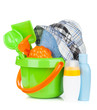 Beach baby toys, towel and bottles